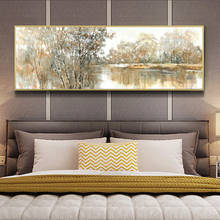 Pintura abstrata de paisagem a óleo, posteres e impressões, arte de parede, pintura em tela, árvores e lago, imagens para sala de estar 2024 - compre barato