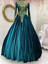 Чирок атласная Аппликации с золотым бисером мусульманское платье для выпускного вечера 2021 с длинным рукавом Саудовская Арабский марокканский кафтан вечерние официальная Вечеринка платье 2024 - купить недорого