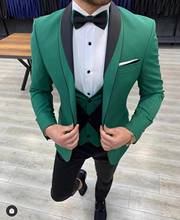 2021 Green Men Suits Black Lapel Groom Tuxedo Wedding Costume Homme Terno Masculino Slim Fit 3 Pieces Blazer (Jacket+Pants+Vest) 2024 - buy cheap