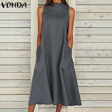 VONDA Long Shirt Dress 2022 Fashion Women Vintage Sexy Summer Sleeveless Dress Party Vestidos Casual Loose Solid Beach Sundress 2024 - buy cheap