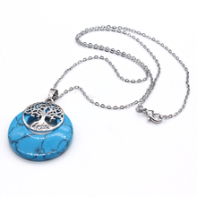 100-Unique 1 Pcs Silver Plated Round Hollow Blue Turquoises Stone Pendant Tree of Life Necklace 2024 - buy cheap