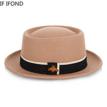 Chapéu de feltro de lã 100%, chapéu tipo fedora com aba larga, moda para mulheres, chapéu retrô de feltro da chapéu do sangue jazz 2024 - compre barato