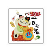 Lucky Cat-Kit de punto de cruz Joy Sunday, lienzo para bordado, pinturas de animales, 14CT, 11CT 2024 - compra barato