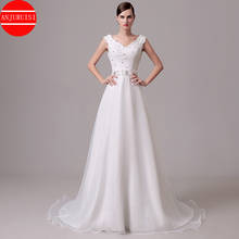 Elegant Lace Appliques Beaded Wedding Dress 2020 vestido de noiva V Neck A line Bridal Gown Boda Organza robe de mariee With Bow 2024 - buy cheap