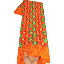 5 jardas laranja + verde suíço voile rendas na suíça bordado suíço tecido de renda africano 100% algodão tecido para vestido b200 2024 - compre barato