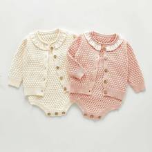 Conjuntos de roupas para bebês meninas, casaco de algodão tricotado para recém-nascidos, cardigan infantil, macacão para bebês 2024 - compre barato