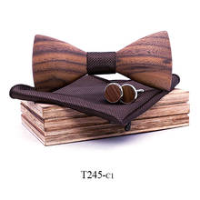 Linbaiway Adult Wood Bow Ties for Men's Striped Wooden Bowtie Polyester Handketchief Men Wedding Cufflinks Neckwear Gravata Set 2024 - buy cheap