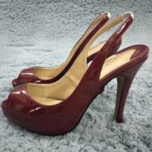 Sexy Burgundy Patent Pumps High Heel Popular Dress Party Women Pumps Summer Peep Toe Sling Back Stiletto Fish Mouth 11cm Heels 2024 - buy cheap