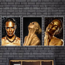 Pintura al óleo de mujer negra y dorada de Arte Africano desnudo Sexy sobre lienzo, Cuadros, carteles e impresiones, imagen artística de pared para sala de estar 2024 - compra barato