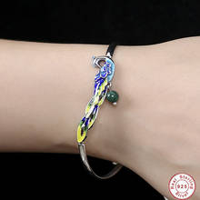 Pulseira feminina com pulseira de malachite, bracelete esmaltado azul de pavão 925 prata verde com pedra malaquita natural 2024 - compre barato