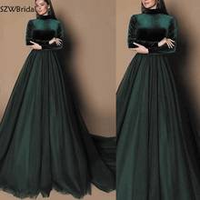 New Arrival High neck Long sleeve evening dress Velvet Muslim special occasion dresses for women 2022 Green Cheap Party dress 2024 - buy cheap