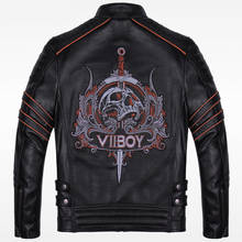 2020 New Men's Skull Embroidery Motorcycle Leather Jacket Punk Fashion Black Stand Collar Genuine Thick Cowhide Slim Fit Coats 2024 - buy cheap