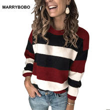 2020 Autumn Winter Women Knitted Sweater Casual O-Neck Long Sleeve Jumper Tops Harajuku Loose Stripe Pullover 2024 - buy cheap