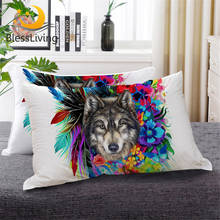 BlessLiving Floral Boho Wolf Sleeping Pillow Cool Wildlife Down Alternative Body Pillow Rainbow Flower Blossoms Bedding 1pc 2024 - buy cheap