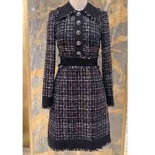 Vestido camisero recto de lana para mujer, prenda de manga larga de Tweed, con solapa, con una sola botonadura en la cintura, para fiesta, primavera 2021 2024 - compra barato