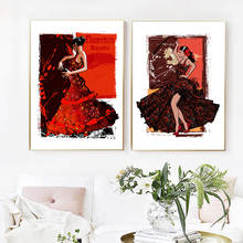 Spanish Flamenco Woman Dancer Abstract Illustration Canvas Painting Dance Room Wall Decorative Pictures Spain Art Prints Decor 2024 - buy cheap