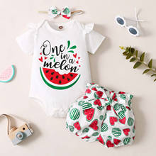 Newborn Baby Clothes Set Toddler Baby Boys Girls Watermelon Print Top Shorts Headwear Clothes Suit 3PCS Outfit Baby Girl Set 2024 - купить недорого