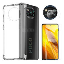 Силиконовый мягкий прозрачный чехол с защитным стеклом для камеры Xiaomi Poco X3 NFC, 1-3 шт. 2024 - купить недорого