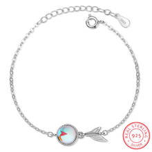 Marca de moda real 925 prata esterlina sereia cauda pulseira para as mulheres colorido moonstone pulseira novo designer jóias casamento 2024 - compre barato