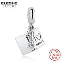 ELESHE Wholesale I LOVE READING & Glasses Square Charm 925 Sterling Silver Trendy Bead fit Original Bracelets DIY Jewelry 2024 - buy cheap