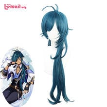 L-mail-Peluca de cabello sintético para hombre, pelo largo ondulado azul, resistente al calor, para Halloween, Genshin Impact Kaeya 2024 - compra barato