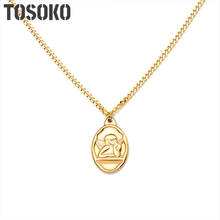 TOSOKO Stainless Steel Jewelry  Oval Angel Boy's Pendant Necklace Women's Fashion Clavicle Chain BSP440 2024 - buy cheap