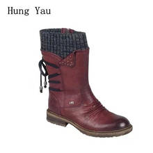 Women Snow Boots Mid-Calf Winter Lace Up Female Casual Shoes Woman Flat Fashion Platform Low Heeled Plus Size 35-43 2024 - buy cheap