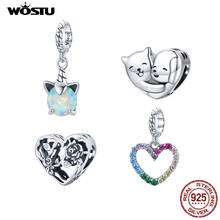 Wostu New Arrival 925 Sterling Silver Unicorn Rainbow Heart Hug Charms Beads fit Original Bracelet For Women DIY Fine Jewelry 2024 - buy cheap