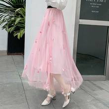 2022 Spring Autumn New Women's Fashion Elegant Sweet Elastic High Waist Flamingo Embroidered Mesh Skirts Office Ladies Y315 2024 - buy cheap