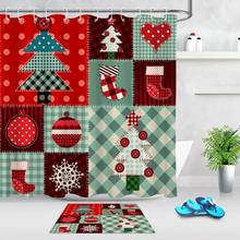 Collage Cartoon Design Christmas Shower Curtain For Bathroom Christmas Baubles Balls Heart Sock Xmas Fir Tree Shower Curtain 2024 - buy cheap