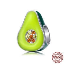 Genuine 100% 925 sterling silver jewelry fashion enamel zircon avocado charm fit Pandora beads bracelet woman gift making DIY 2024 - buy cheap