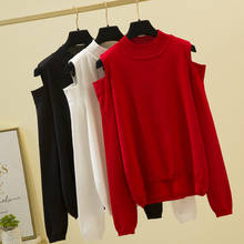 Shinmind suéter de malha gola alta 2020, roupas de inverno suéter feminino sexy de ombro de fora pulôver de manga comprida suéter coreano 2024 - compre barato