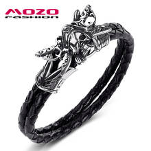 Joyería para hombres, pulsera de cuero genuino negro, acero inoxidable, Punk, el rey de los piratas, brazalete caliente 2024 - compra barato