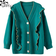 UHYTGF новый осенний свитер женский модный Золотой Шелковый вязаный свитер с ушками кардиган женский однобортный элегантный свитер пальто 763 2024 - купить недорого