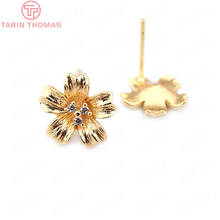 Flor de latón con circonita de Color dorado, 6 uds., 11x11MM, 24K, alfileres para pendientes, accesorios de joyería Diy de alta calidad 2024 - compra barato