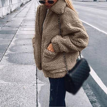 Plus Size fleece jacket Faux Shearling Fur Jacket Coat women New Long Sleeve Lapel Pocket Zipper Solid Color Casual Overcoat