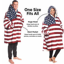 Manta con capucha con bandera americana para hombre y mujer, suéter de Sherpa con mangas para sofá, TV, siesta, bolsillo, usable, regalo de invierno 2024 - compra barato