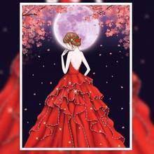 DIY 5D алмазная вышивка, мозаика, лунный красный свадебное платье, вишневый цвет, полная, картина вышивка крестиком 2024 - купить недорого