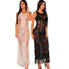 Fishnet Crochet Beach Dress Long See Through Beach Cover Up Crochet Tassels Swimsuit Cover Up Hollow Out Beachwear Cover Up 2020 2024 - buy cheap