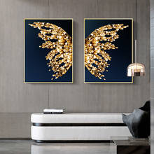 Pintura abstracta en lienzo con alas de mariposa de oro y Negro moderno, Póster Artístico de pared, impresiones minimalistas, imágenes para decoración para sala de estar 2024 - compra barato