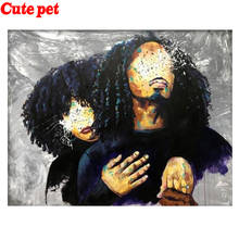 Pintura diamante bordado ponto cruz casal preto broca completa decoração da parede casa pintura diamante papel de parede amantes africanos decoração 2024 - compre barato