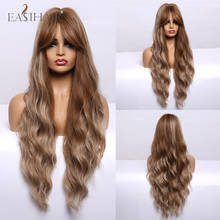 EASIHAIR Long Brown Blonde Beige Highlight Body Wave Wig With Bangs Heat Resistant Synthetic Cosplay Wigs for Women Afo American 2024 - buy cheap