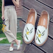 New spring/summer/autumn2019low heel shoes women's shoes embroidery round toe single shoes white loafer flat casual shoes flats 2024 - buy cheap