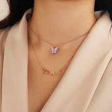 Kpop-collar con colgante de mariposa para mujer, cadena Simple de Color dorado con letras, collar para niña, joyería en capas 2024 - compra barato