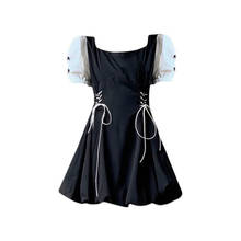 Mini vestido vintage e chique, vestido casual de uma peça, bandagem coreana, sexy, preto, para festa feminina, manga bufante, verão, 2021 2024 - compre barato