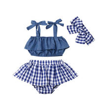 Pudcoco US Stock 0-3 Years 2PCS Infant Baby Girl Summer Clothes Sleeveless Shirt Top Plaid Shorts Girl Fashion Clothes Set 2024 - buy cheap