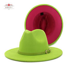 QBHAT-sombreros de fieltro de ala ancha para mujer, sombrero de fieltro de retales, color verde lima, interior, rosa, Panama, Vintage, Unisex, sombrero Fedora, Jazz, L XL 2024 - compra barato