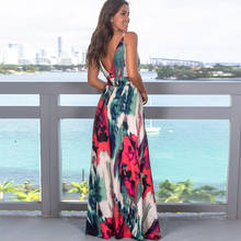 Spring Summer New 2021 Fashion V-Neck Sling Printed Beach Dress Women Open Back Sexy Bohemian Female Party Long Dress Vestidos 2024 - buy cheap