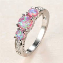 Кольцо обручальное с фиолетовым опалом женское, милое тонкое винтажное свадебное кольцо с подвеской серебряного цвета для невесты, круглое 2024 - купить недорого
