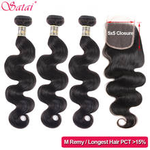 Satai Body Wave 3 Bundles With 5x5 Closure Brazilian Hair Weave Bundles Human Hair Bundles With Closure  Medium Ratio Remy 2024 - buy cheap
